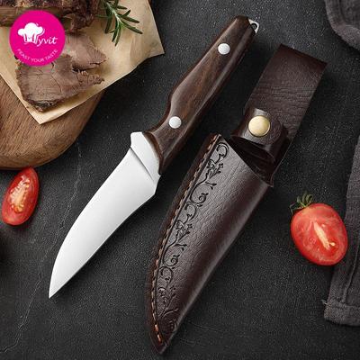 Obstmesser Edelstahl Schneiden Fleischmesser Outdoor Outdoor Tragbare Wildlager zum Essen von Fleisch Kleines Messer Lederscheide Suite Mongolisches Fleischmesser