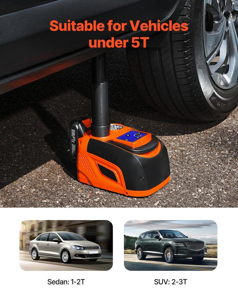 SucceBuy Electric Car Jack, 5T Adjustable Electric Scissor Jack Tire Changer with LED Light & Remote Controlfor Sedan SUV Truck