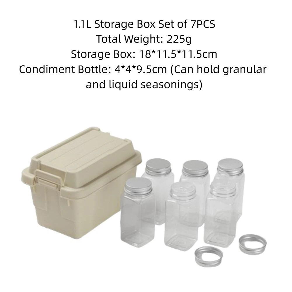 Plastic Camping Spice Kit Durable 1.1L/0.9L Camping Storage Box Large Capacity 6pcs Condiment Jar BBQ Utensils Organizer