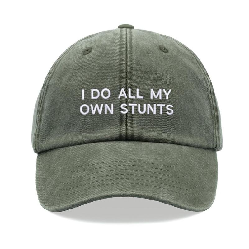 1pc "I Do All My Own Stunts" Baseball Cap Men Retro Washed Unisex Dad Hat Adjustable Funny Faded Sports Sun Fathers Day Stuntman