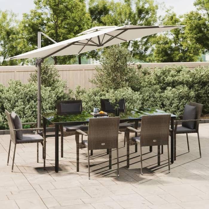 VidaXL Ensemble à manger jardin et coussins 7 pcs Noir et gris Rotin, ensemble de salle à manger, ensemble de salle à manger 3185117