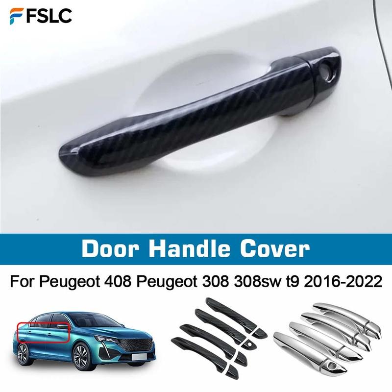 Door Handle Cover For Peugeot 408 Peugeot 308 308sw t9 2016- Chrome Carbon Fiber Car Trim Sticker Car Styling Accessories