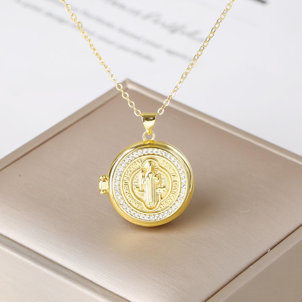 New Trendy Openable Religious Virgin Mary Saint Jude Zircon Photo Box Pendant Necklace for Female Male Daily Party Jewelry