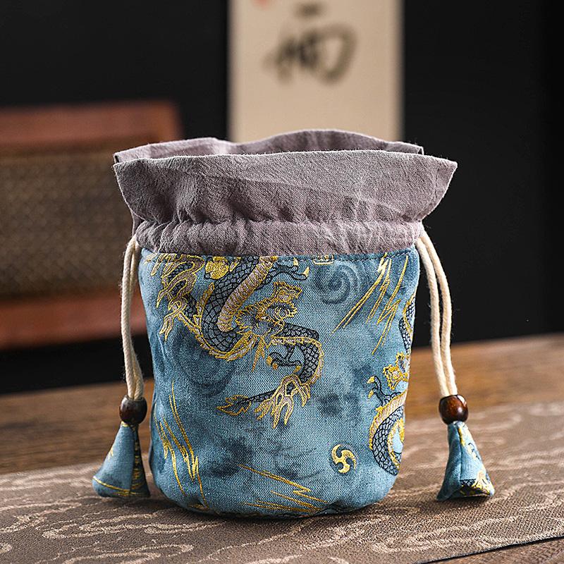 Tea Cup Storage Hand-held Cloth Bag Owner's Single Cup Silk Storage Bags Cotton Drawstring Protective Bag with Added Drawstring