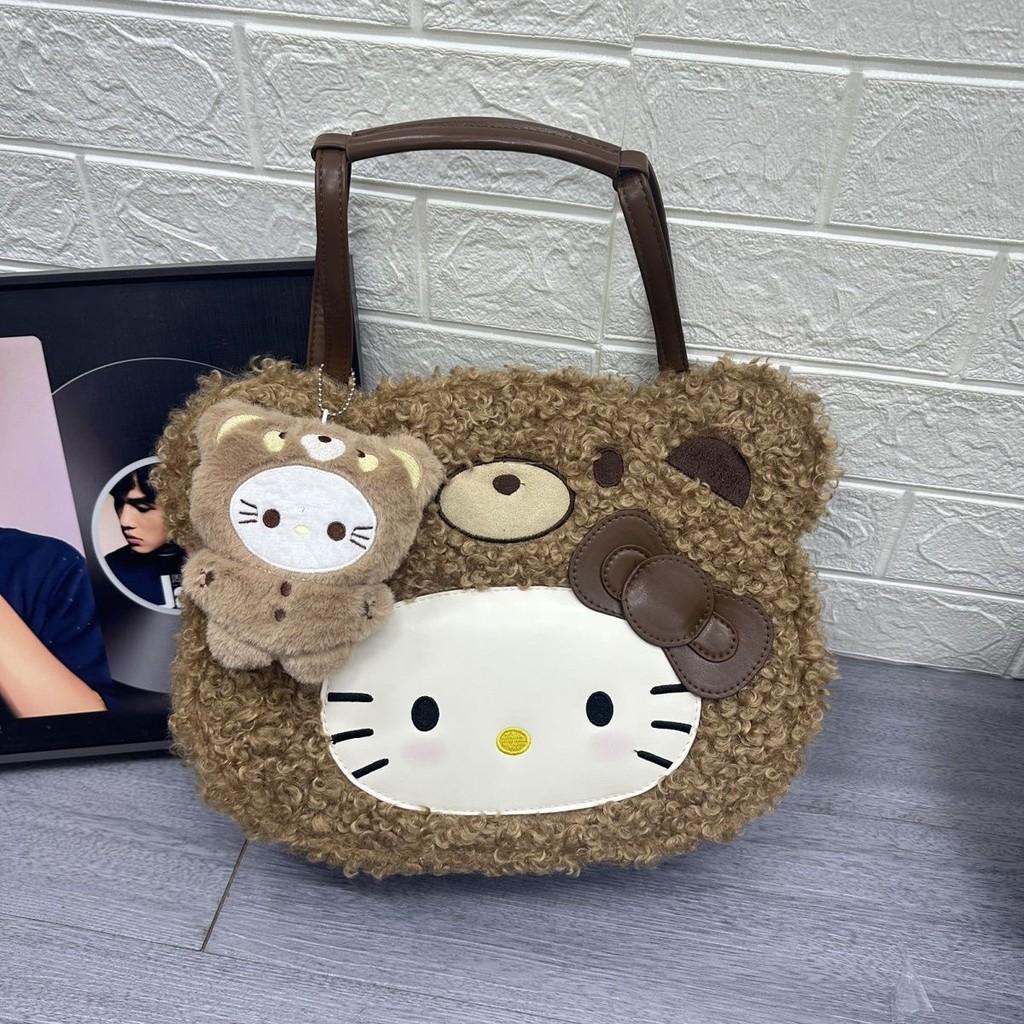 Hello Kitty Leopard Pattern Shoulder Bag With Plush Cartoon Design For Casual Daily Use