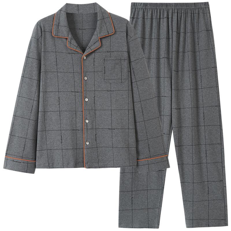 Pure Cotton Pajamas Men'S Spring And Autumn Long-Sleeved Loungewear Autumn And Winter Thin Large-Size Suit