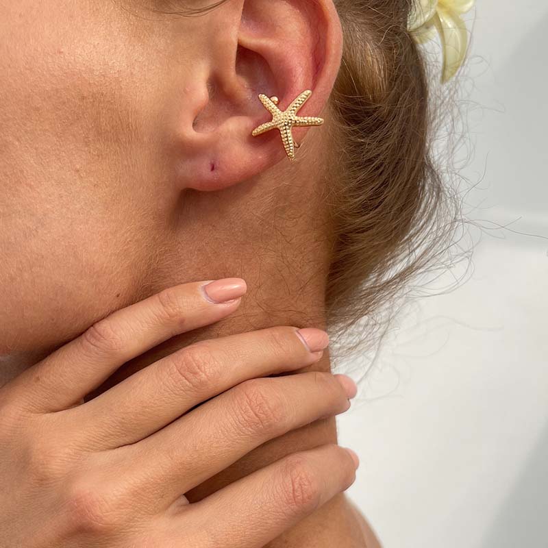 

Punk Metal Starfish Flower Ear Clip for Women Vintage Gold Color Geometric Non Piercing Fake Cartilage Clip Earrings Zircon