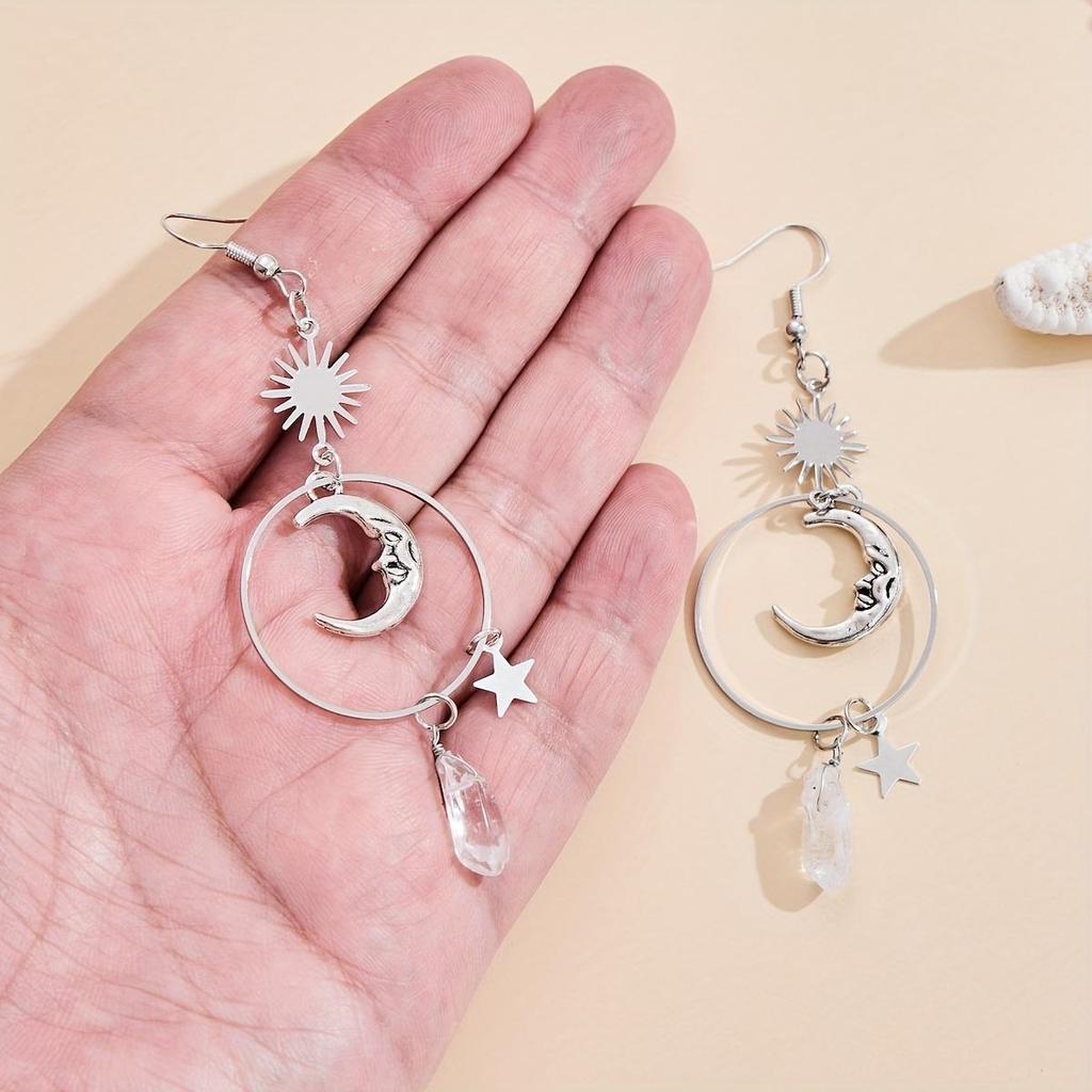 Brincos Pendentes Irregulares Naturais Brancos Prata Lua Vento Estrela da Moda, Joias Brilhantes para Festas, Brincos Exquisitos para Presentes