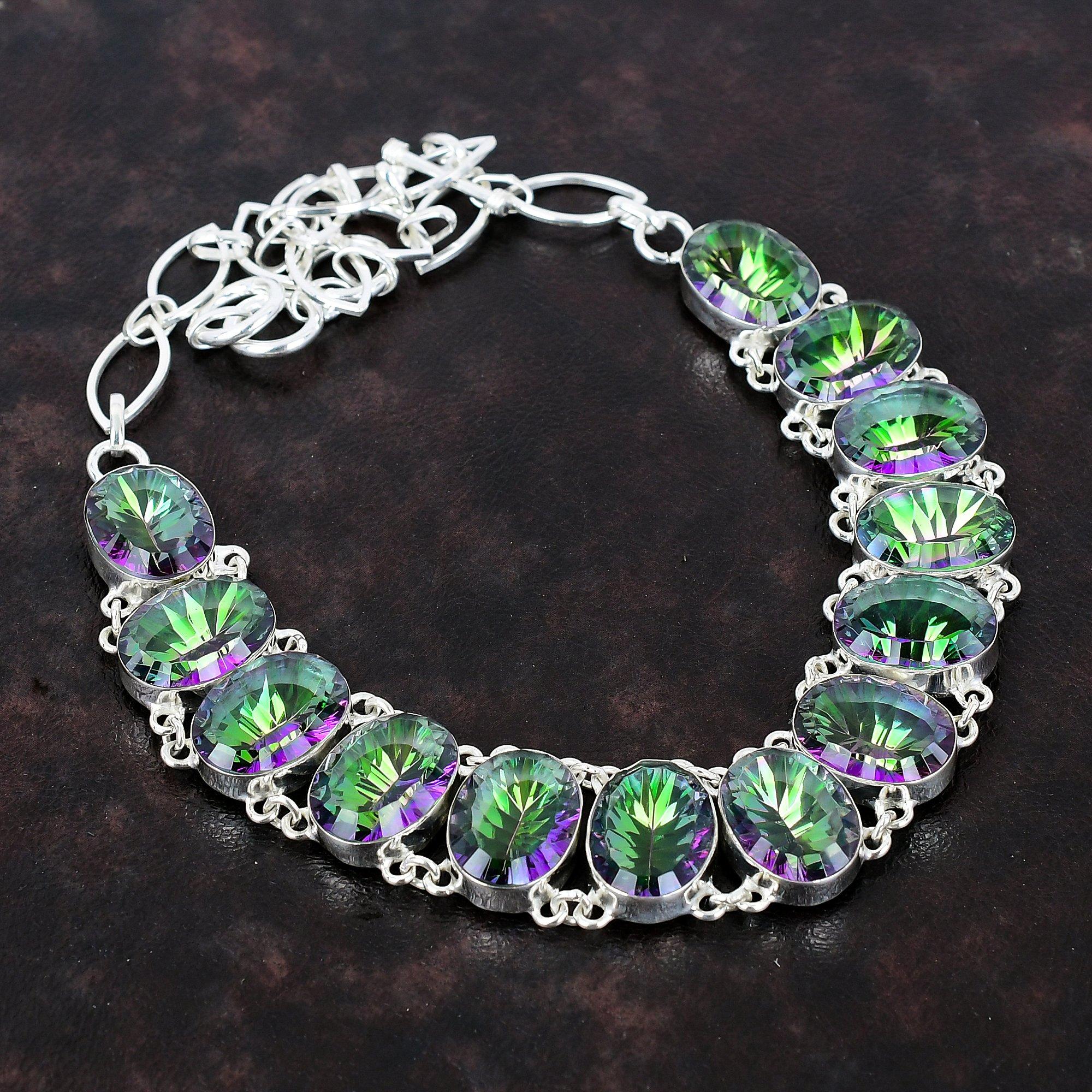 

Ожерелье с граненым радужным мистическим топазом, ожерелье из стерлингового серебра 925 пробы, ювелирные изделия из драгоценных камней, регулируемая цепочка, ожерелье, ожерелье ручной работы, свадебный подарок Adjustable