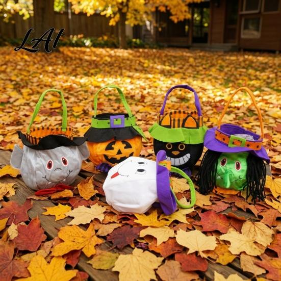 Kids Party Gift Sacks Halloween Candy Bags for Kids Trick or Treat Handbag with Handle Spooky Reusable Cloth Goodie Witch Ghost Black Cat