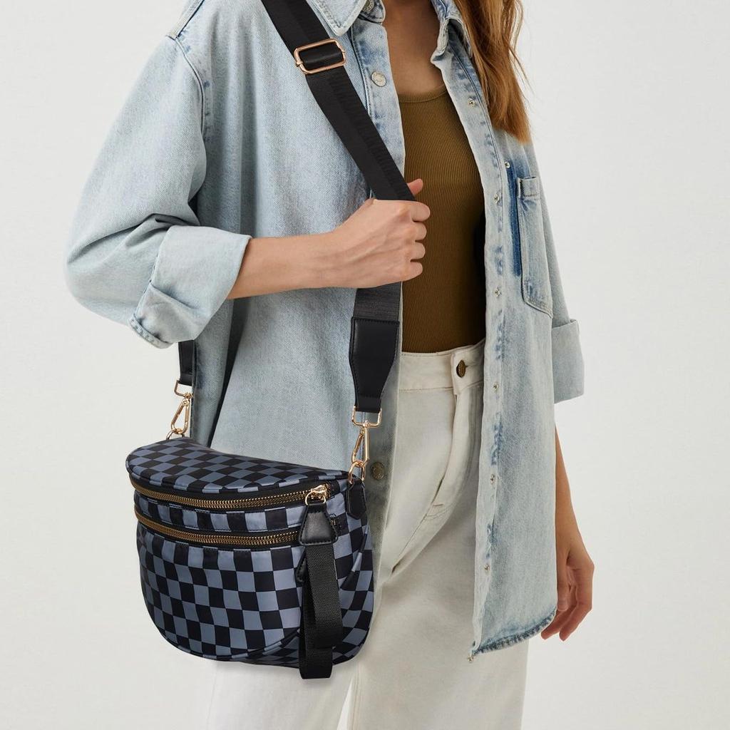 ins senior women's new fashion versatile Oxford cloth large capacity shell bag plaid light messenger bag sports