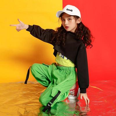 Dětský jazzový taneční kostým - Dívčí hip-hopové oblečení pro street dance, Kostým s odhaleným pupíkem pro Den dětí