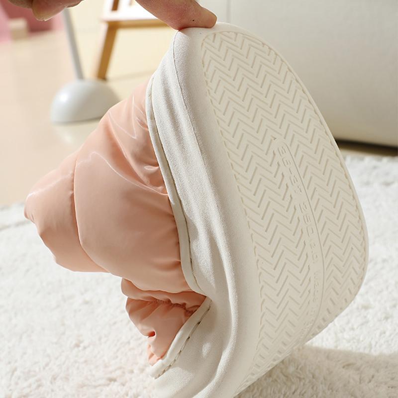 Fashion Waterproof Down Fabric Indoor Slippers Women 2025 Winter Soft Thick Bottom Non Slip Slippers Warm Plush Home Shoes Plus Size 45