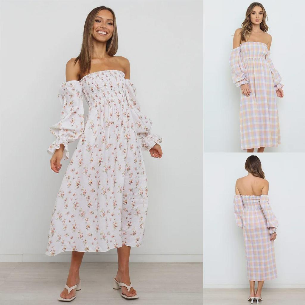 Women's Sexy Off-Shoulder Long-Sleeve Printed Dress for Fall/Winter YD101