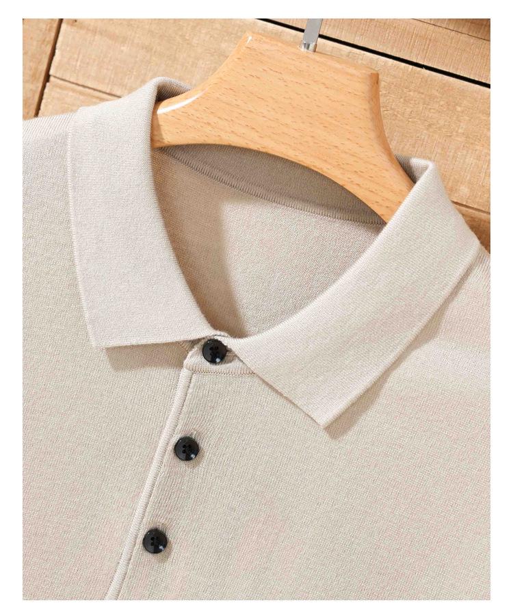 Men's Casual Polo Collar Knitwear: Spring/Summer Solid Color Short Sleeve Pullover
