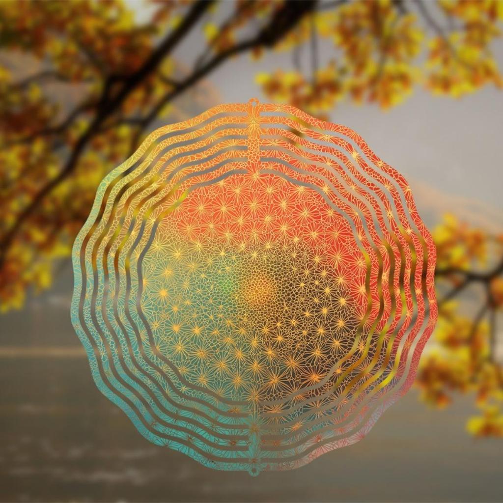 Elegantes Hänge-Windspiel 25,4 cm mit 360°-Drehung Künstlerisches Metalldesign Bunte geometrische Muster Perfekt für Balkon