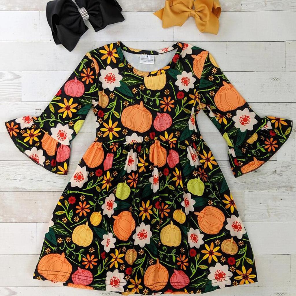 Toddler Kids Baby Girls Print Halloween  Dress Princess Outfits