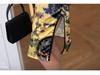 Summer Sexy Chinese-Style Printed Mid-Length Slit Dress for Women with Hollow Out Plate Buckle, Improved Qipao Design