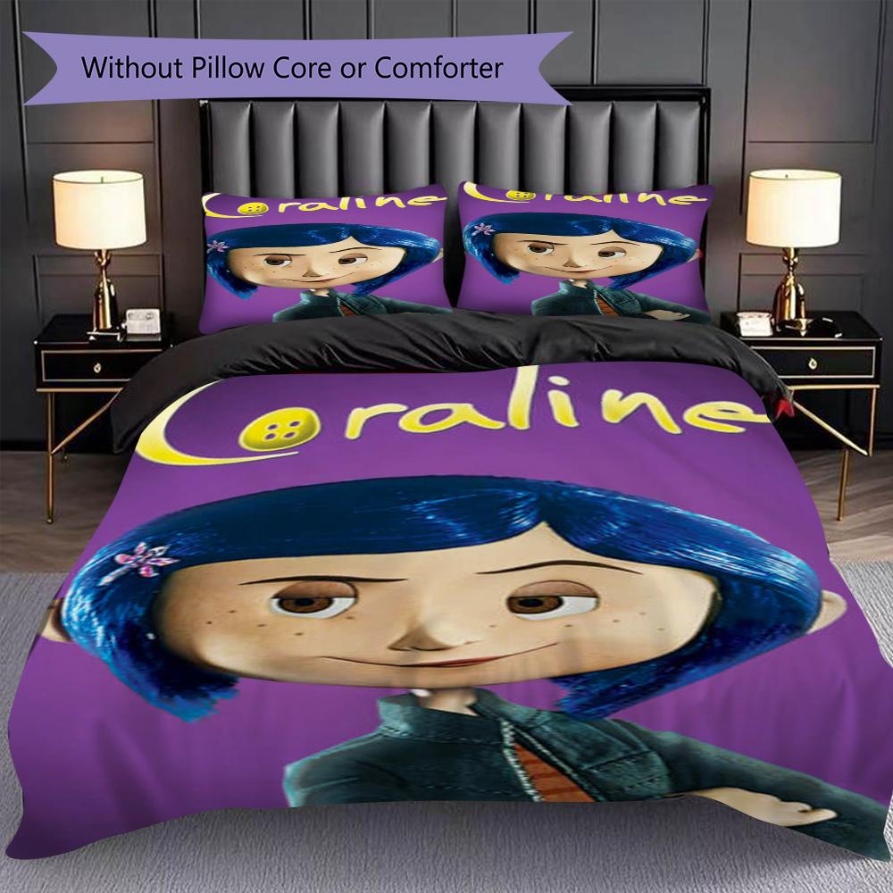 1PC Coraline Pattern Bedding Quilt Set Quilt Cover Pillowcase Home Decoration Birthday Gift (1 * Duvet Cover + 2 * Pillowcase, Without Core)