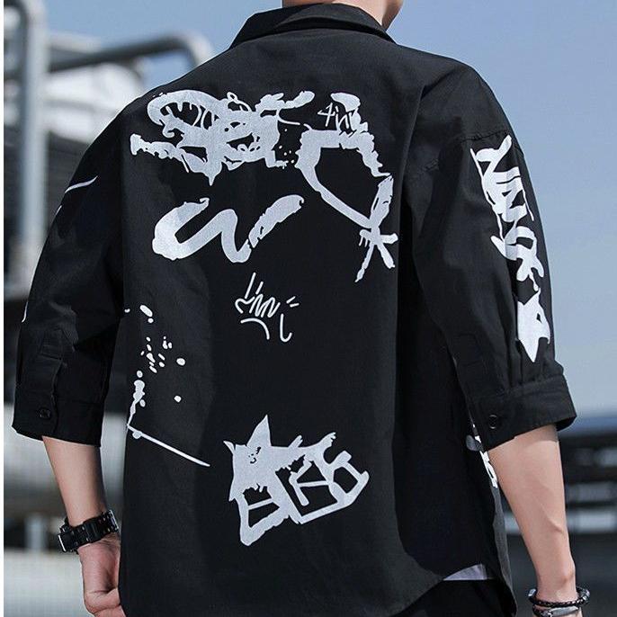 

Мужские рубашки, летние рукава три четверти, верхняя одежда в стиле сафари, верхняя одежда в стиле ретро, ​​свободная дышащая спортивная рубашка мужская 2XL чёрный