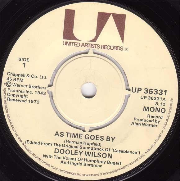 7inch Record DOOLEY WILSON, THE VOICES OF HUMPHR - As Time Goes By / I'll String Along UP36331 UNITED ARTISTS 1977 UK Jazz Used