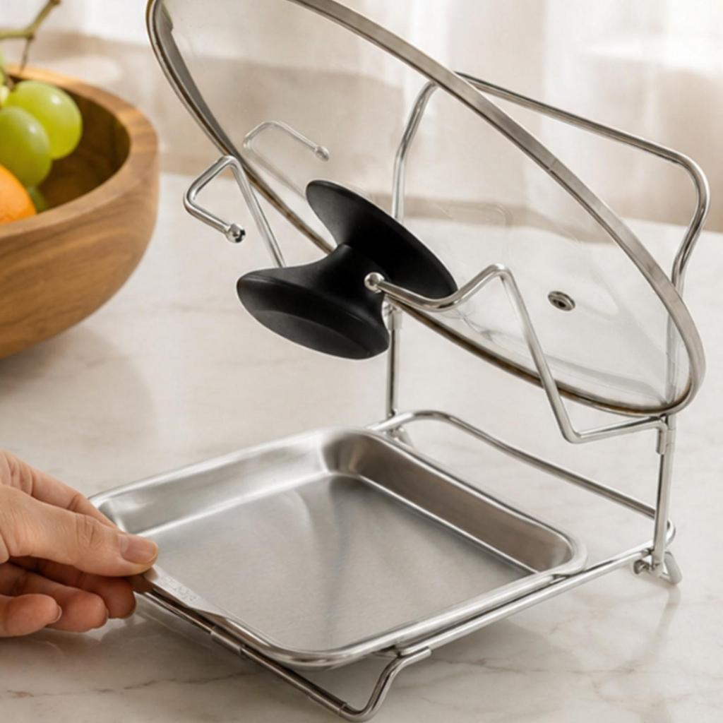 Pot Lid Rack with Drain Tray Countertop Pot-Lid Board Holder Vertical