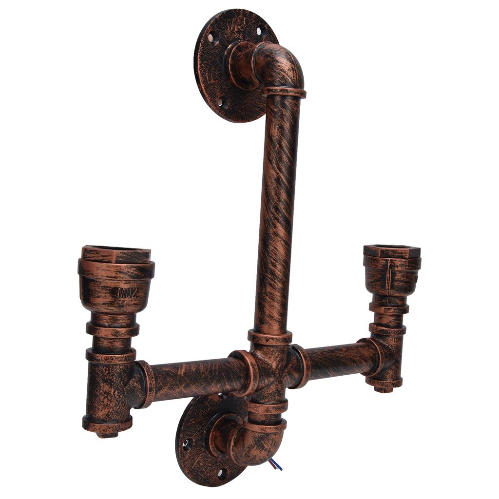 Iron Wall Lamp Double Head Water Pipe Lamp Steampunk Wall Lamp with E27 Socket for Industrial