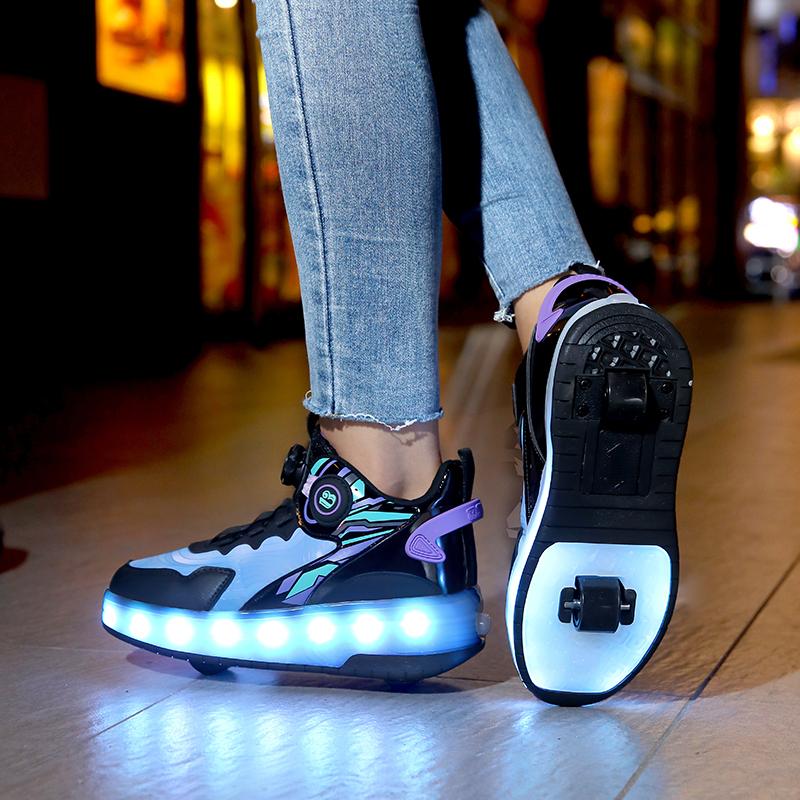 USB LED Light Sneakers for Kids Children Roller Skates Wheels Shoes Glowing Sport Shoes