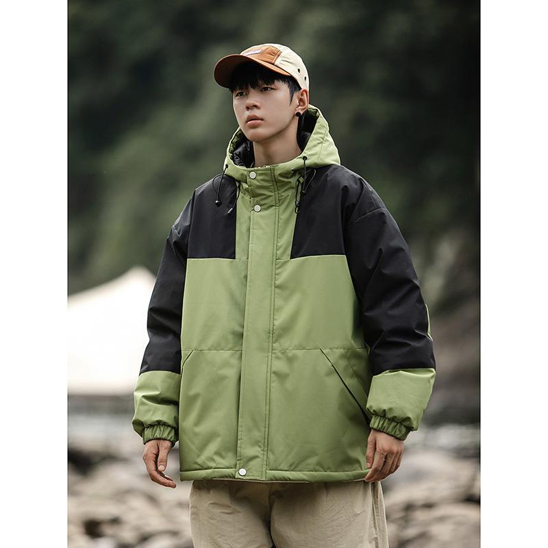 

Outdoor hooded jackets, men s winter loose and warm, youth cotton clothes, winter jackets, trendy cotton clothes 3XL армия зеленый