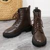 Ladies Fashion Winter Solid Leather Lace Up Thick Heel Side Zipper Short Boots Support Boots for Women