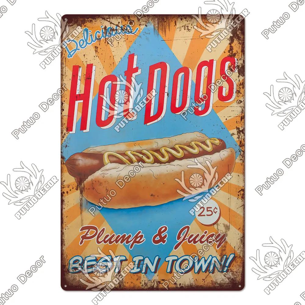 Putuo Decor Donuts Dessert Vintage Plaque Metal Plate Tin Sign Wall Art Decor Retro Poster for Kitchen Cafe Home Iron Painting