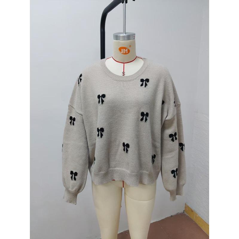 Butterfly Knot Jacquard Knitted Sweater, Autumn Women's Minimalist Design, Women's Sweater