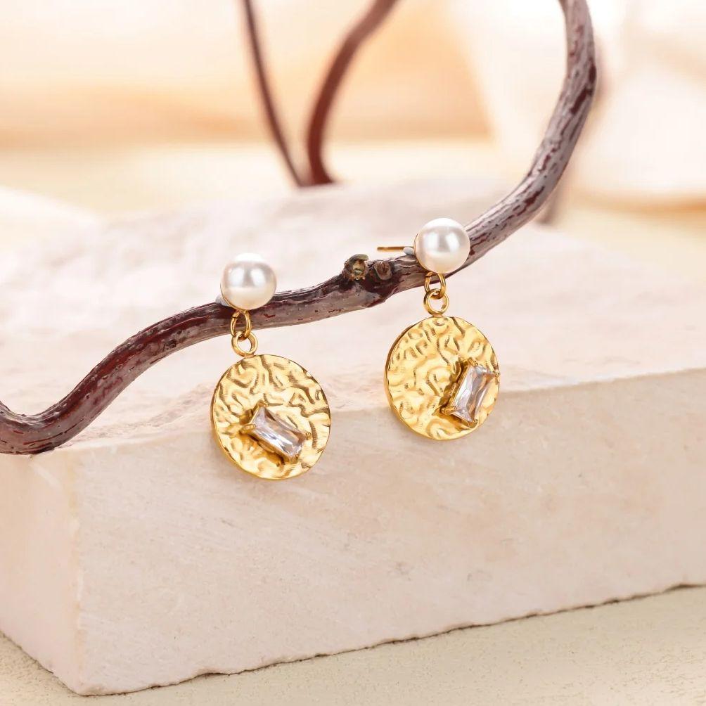 Stainless Steel Geometric Artificial Pearl Earrings 18K Gold-plated Anti Fading Earring for Women Vacation Wedding Jewelry Gifts