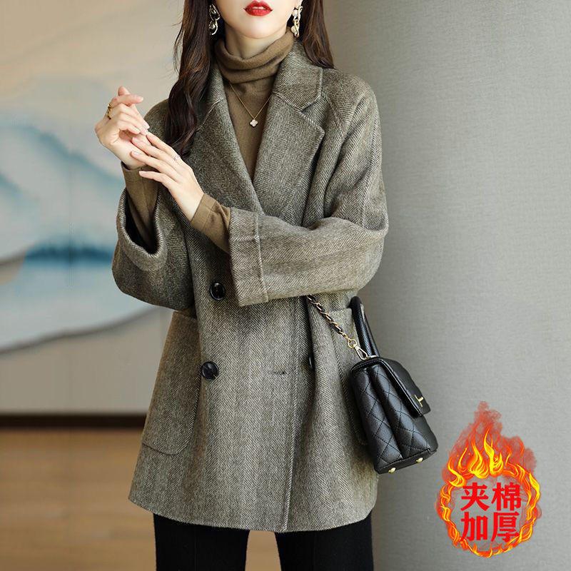 Woolen coat women's autumn and winter Korean version loose and thin versatile foreign woolen coat thickened medium and long coat
