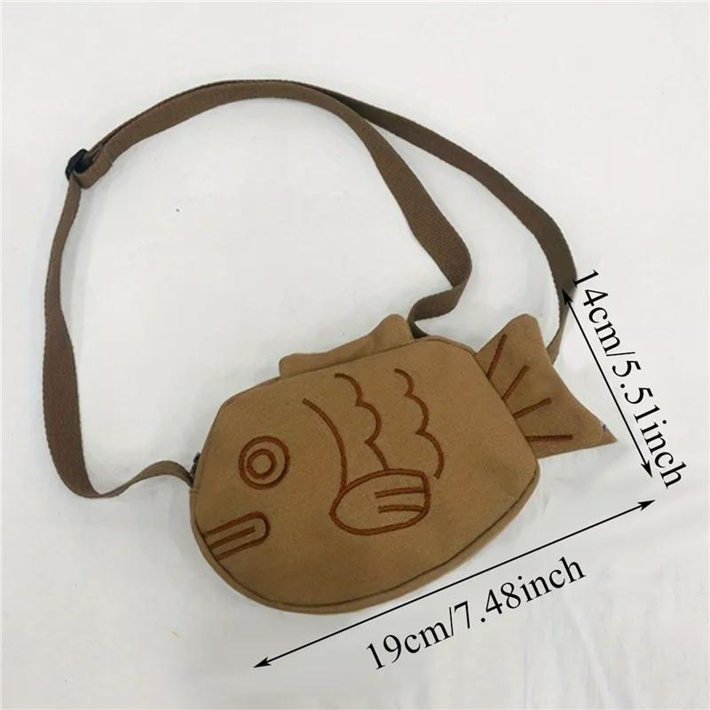 Yogodlns Fish Shape Canvas Messenger Bag Fashion Cute Embroidery Portable Zippered Small Purses Handbags Mini Crossbody Bag