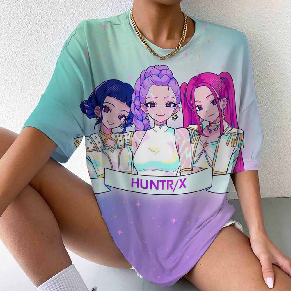Huntrix Ramyeon Kpop Hunter T-shirt Party Casual T-shirt Women's Loose Breathable Street Wear Fashion Couple Top