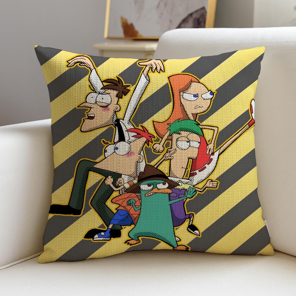 Creative PPhineas and FerbS Cushion Cover Breathable and skinfriendly linen pillowcase square removable and washable cushion