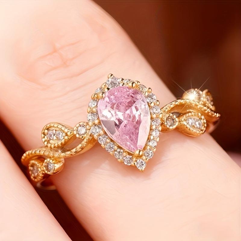 Accessories European and American Style Sweet Pink Cubic Zirconium Fashion Female Court Style Ring Jewelry Clothing Accessories