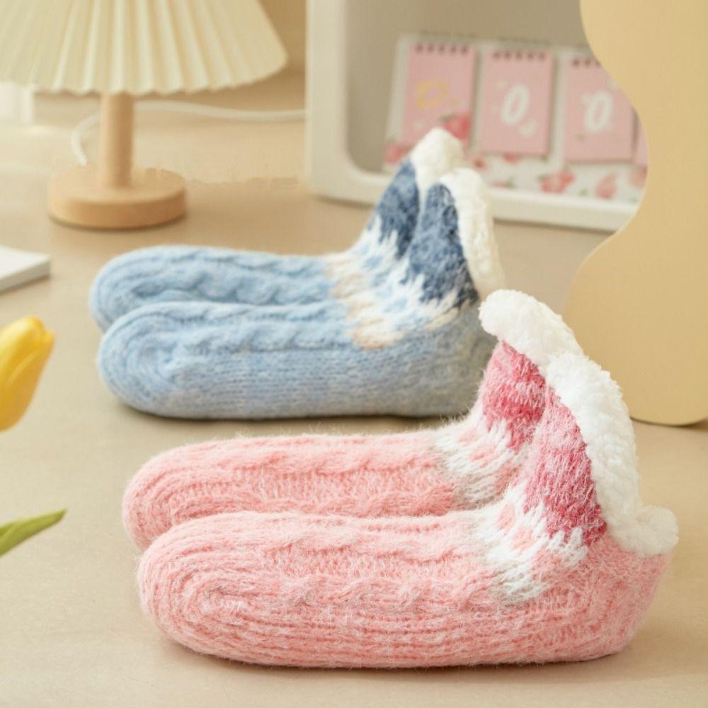 Flower Floor Socks Women Plush Winter Fleece Socks Soft Slippers Socks  Indoor
