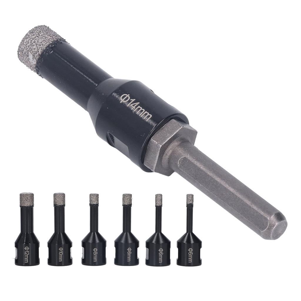 7 Stück Gelötete Diamant-Lochsäge 6-14mm M14 mit Stange für Keramik Marmor Granit Schwarz