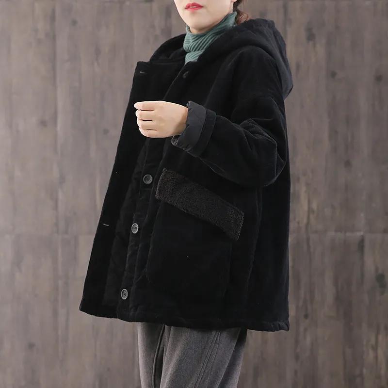 

Женская осенне-зимняя свободная и утолщенная вельветовая куртка однотонная в литературном стиле большого размера S