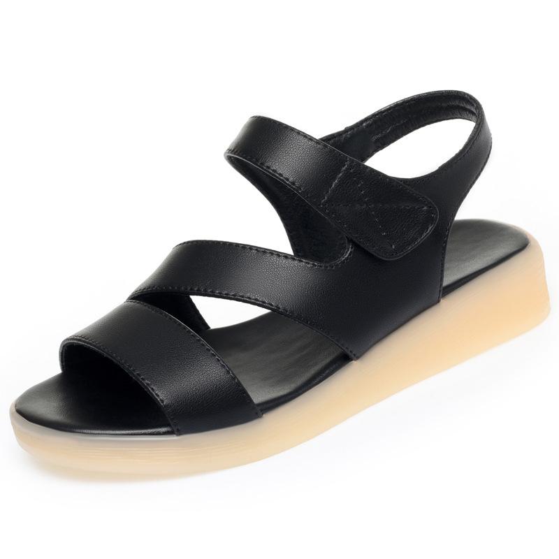 3cm Plus Size 34-43 Comfortable Quality Genuine Leather Sandals Platform Shoes 2025 Summer Women's Flats Sandals for Beach Mom
