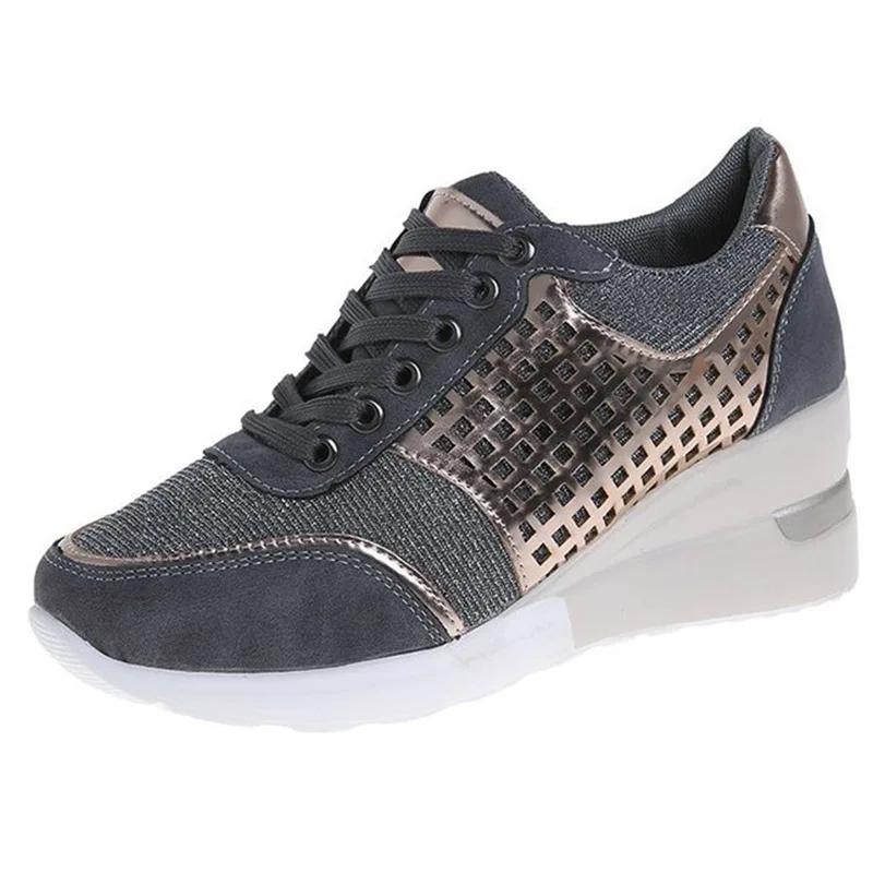 SyfIyno New Women's Wedge Casual Sports Shoes Running Mesh Shoes Fashionable High Heels Summer Large Size 35-44