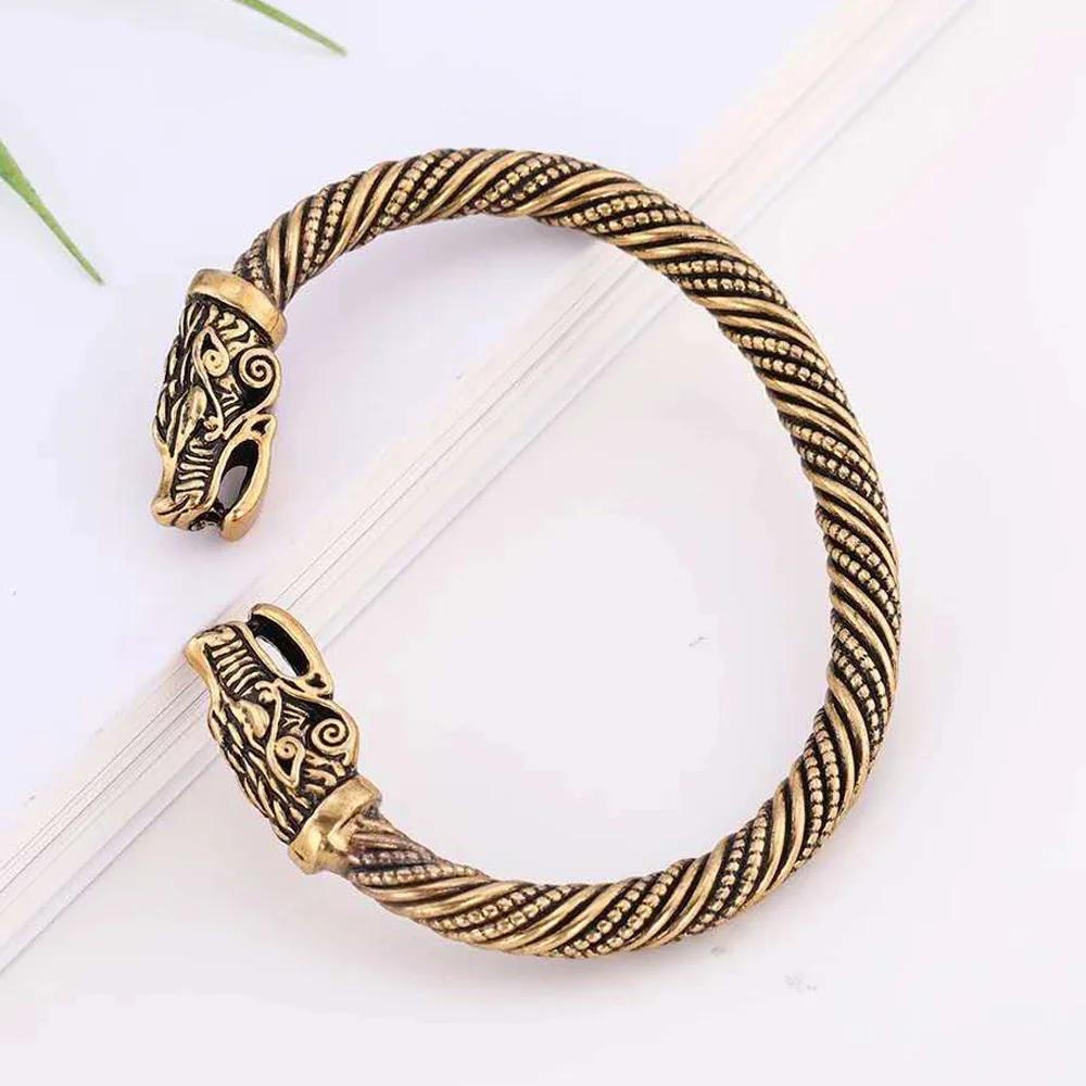 Copper Dragon Head Cuff Bangle Male Female Animal Adjustable Size Hand Arm Jewelry Gold Vintage Silver