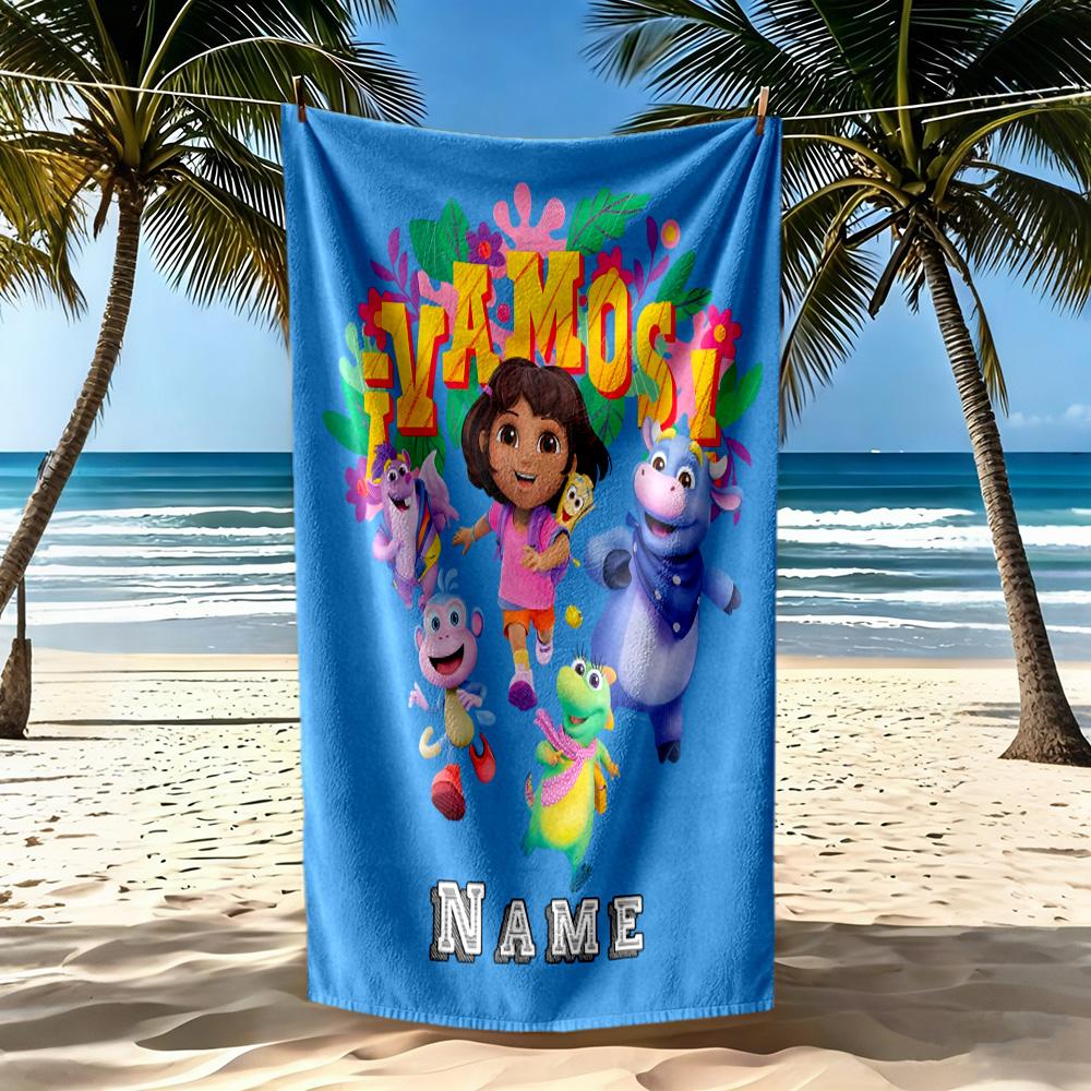 Dora Friends Adventure Customize Text Beach Towel Soft Durable Quick-Dry Portable for SwimmingBeachCamping Travel Beach AccessoriesGym
