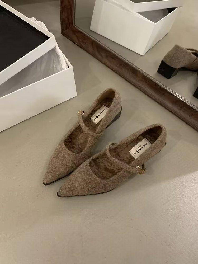 2026 New Winter Cotton Women Mary Jane Shoes Fashion Shallow Pointed Toe Shoes Concise Square Heels Shoes Luxury Low Heel