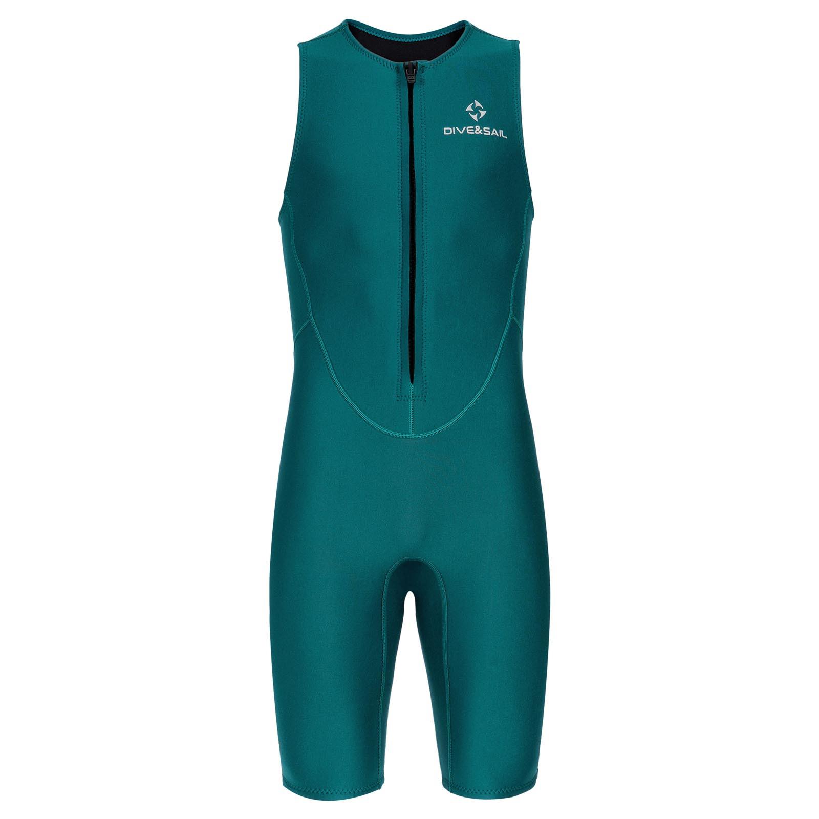 

Mens Sleeveless Wetsuit 2mm Thickness Front Zipper One Piece Bodysuit Swimming Snorkeling Dive Suit 3XL темно-зелений колір