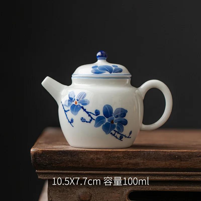 100ml Jade Porcelain Handmade Tea Pot Household Hand-painted Magnolia Teapot Retro Pot Tea Soaking Kettle Tea Ceremony Gifts