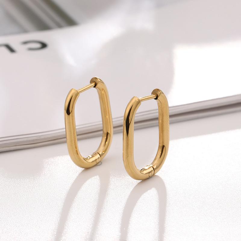 Light Luxury, Simple Oval Hidden Buckle Earrings, Fashionable Personality, Titanium Steel Jewelry, Versatile And Non-Fading