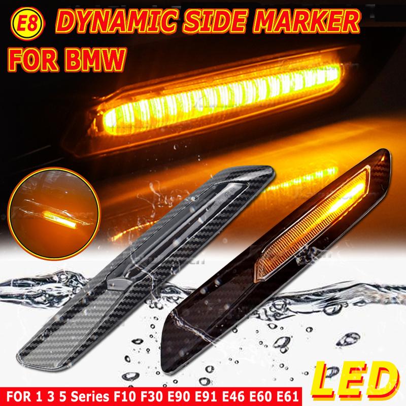 2pc Dynamic Amber 12V LED Side Marker Lights Turn Signal Lamp For BMW 1 3 5 Series F30 E90 E91 E92 E93 E46 E60 E61 BMW F10 Style